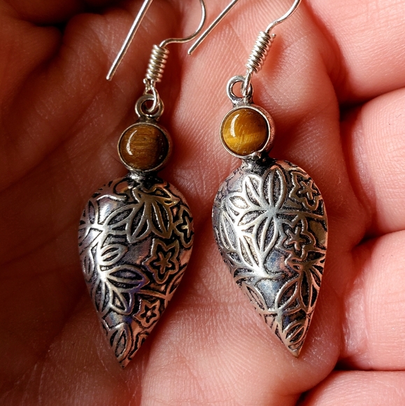 New Tiger Eye Silver Earrings. - Picture 2 of 5